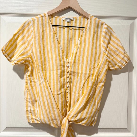 Madewell Agency Tie-Front Button Top Pompano Stripe Bayside Warm Honeysuckle SM - Picture 5 of 12